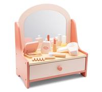 Woet® - Tavolo da Trucco Giocattolo in Legno per Bambini - Giocattolo di Bellezza di Imitazione con Specchio e 7 Accessori - Set Make-Up Infantile - A Partire da 3 Anni - Regalo per Bambini e Bambine