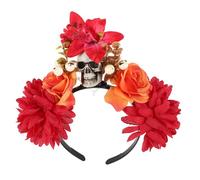 WOFASHPURET Cerchietto Halloween con Fiori Scarlatti e Teschio Accessorio Capelli Leggero per Donna Fascia Costume Giorno dei Morti Copricapo Party Cosplay