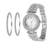 WOFASHPURET Set Di Bracciale Con Orologio Da Donna Con Diamanti - Argento Sterling Quarzo Grandi Numeri Romani Perfetto Per Donne E Ragazze