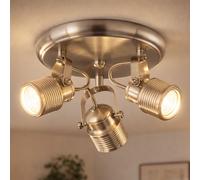 Faretto da soffitto 3 fiamme retro lampada soggiorno soffitto 3 faretti plafoniera tonda, orientabile, metallo nichel opaco, 3x prese GU10, DxH 25x15 cm, Action 984203649000