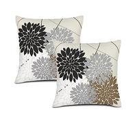 WOFOLE Set di 2 federe per cuscino bianco e nero 40 x 40 cm, grigio marrone grigio dalia con stampa di fiori decorativi per esterni in lino per casa, soggiorno, divano, letto, divano letto, set di 2