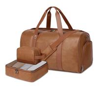 Wogarl 3 borse da fine settimana da donna grandi borse da notte borsone da viaggio per il fine settimana borsa a tracolla con scomparto per scarpe, Marrone chiaro, Moda