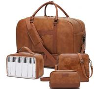 Wogarl Borsone da viaggio per donne e uomini, grande borsa da viaggio con scomparto per scarpe, borsa da toeletta borsa a tracolla per laptop da 21 pollici, Marrone chiaro, Moda