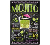 WOGEKA ART Targa in metallo retrò - Mojito Rum Cocktail Ricetta - Scritta divertente come idea regalo per compleanno, Natale, decorazione 20 x 30 cm, design vintage in metallo 116