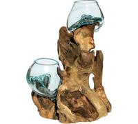 Wogeka - Vaso doppio in vetro su radice Gamal - B-Ware - Ø vetro 10 - 11 cm in stile moderno in legno come idea regalo per Natale compleanno decorazione Do10L