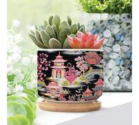 WoGuangis 1 Pezzo Chinoiserie Grigio Corallo Asia Torre a più livelli Piccoli Vasi per Piante Paesaggio Asiatico Chic Chinoiserie Succulente Vaso per piante grasse Rosa Asia Torre a più livelli e