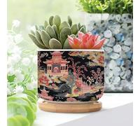 WoGuangis Chinoiserie - Set di 1 fioriera a torre a più livelli in ceramica con torre asiatica rosa a più livelli e fiori in stile asiatico per piante grasse, stile cineserie, piccoli vasi in ceramica