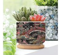 WoGuangis Chinoiserie - Set di 1 fioriera a torre a più livelli in ceramica per interni in stile asiatico, torre a più livelli e fiori, in ceramica, stile asiatico, cineserie, cactus, per interni