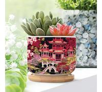 WoGuangis Chinoiserie - Set di 1 fioriera in ceramica a più livelli con torre asiatica a più livelli e fiori in ceramica asiatica, colore: rosa acceso