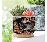 WoGuangis Chinoiserie - Set di 1 vaso in ceramica a torre a più livelli in stile asiatico con torre asiatica e fiori in stile asiatico, per piante grasse, cineserie, piccoli vasi in ceramica per