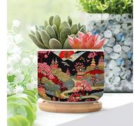 WoGuangis Chinoiserie - Set di 1 vaso in ceramica a torre a più livelli in stile asiatico, per cactus in stile asiatico, per interni, piccole fioriere in ceramica per interni