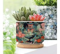 WoGuangis Chinoiserie - Set di 1 vaso per piante grasse a torre asiatica a più livelli grigio corallo asiatico a torre e fiori in ceramica stile asiatico Chinoiserie Chic succulente vaso