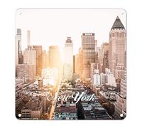 WoGuangis Cities in New York States Targa in metallo da parete USA City New York, cartello artistico in alluminio, souvenir per la casa, cartello decorativo per cucina, camera da letto, portico