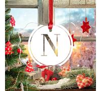 WoGuangis Monogramma iniziale lettera N ornamenti per albero di Natale lettera in acrilico rotondo bianco albero di Natale ricordo iniziale decorazioni di Natale regalo regalo di Capodanno