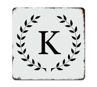 WoGuangis Monogramma Lettera iniziale K Cartello in alluminio Corona nera Alfabeto Metallo Art Sign Lettera personalizzata Retro Street Hanging Sign per Soggiorno Cucina Portico Anteriore 38,1 x 38,1