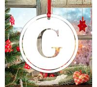 WoGuangis Ornamenti iniziali di Natale per albero di Natale Monogramma iniziale lettera G ornamento decorazioni per albero di Natale Lettera in acrilico rotondo bianco albero di Natale ricordo per la