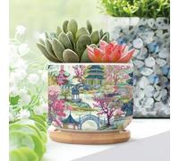 WoGuangis Set di 1 fioriera in ceramica a più livelli asiatica verde scuro asiatico a torre a più livelli in ceramica verde rosa per piante paesaggi asiatici cineserie piante grasse per interni