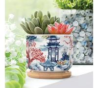 WoGuangis Set di 1 fioriere in ceramica blu Asia a torre a più livelli di colore corallo bianco per fiori piccoli in ceramica blu asiatica asiatica torre a più livelli per piante da interno Vaso per