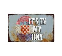 WoGuangis Targa in metallo con bandiera della Croatia It's in My DNA Retro Vintage Tin Metal Sign Croatia Targa in metallo Regalo per viaggiatori del mondo Cartello in alluminio per soggiorno 25,4 x