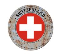 WoGuangis Targa in metallo con bandiera nazionale della Svizzera con bandiera nazionale della Svizzera rotonda per uomini cartelli da grotta souvenir da viaggio regalo retrò da appendere alla parete