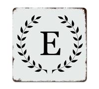 WoGuangis Targa in metallo da parete con monogramma iniziale lettera E segno nero corona alfabeto retrò vintage arte arte da parete placca personalizzata cognome retrò vintage latta segno metallo per
