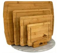 WOHLWOLKE Set di 4 taglieri in legno | Tagliere in bambù con scanalatura e manico laterale | Tagliere in legno da cucina antibatterico | Tagliere da cucina in bambù da piccolo a grande con supporto |
