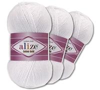 Wohnkult Alize 3 gomitoli di lana di cotone Gold Premium da 100 g, 59 colori per lavorare a maglia Amigurumi per tutto l'anno (55 | bianco)