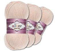 Wohnkult Alize 3 gomitoli di lana di cotone Gold Premium da 100 g, 59 colori per lavorare a maglia Amigurumi per tutto l'anno (382 | beige crema)