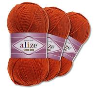 Wohnkult Alize 3 gomitoli di lana di cotone Gold Premium da 100 g, 59 colori per lavorare a maglia Amigurumi per tutto l'anno (36 | terracotta)