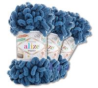 Wohnkult Alize 3 x 100 g Puffy Premium Lana 62 selezione ciniglia lana con passanti per lavorare a maglia e uncinetto senza attrezzi (637 | Indaco 637