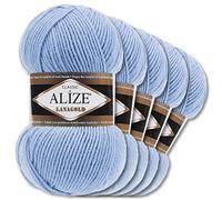 Wohnkult Alize 5 gomitoli di lana Lanagold da 100 g | 53 selezioni | lana per lavoro a maglia e uncinetto (40 | azzurro)