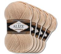 Wohnkult Alize 5 x 100 g Lanagold | 53 colori | Lana per lavoro a maglia e uncinetto (680, miele)