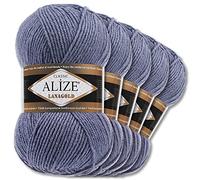 Wohnkult Alize 5 x 100 g Lanagold | 53 scelte | Lana per lavorare a maglia e uncinetto (203 | Denim mélange)