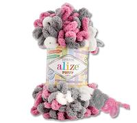 Wohnkult Alize 6070 - Gomitolo di lana Puffy Color Premium, 26 combinazioni di colori, lavorato a mano, all'uncinetto e a maglia, senza strumenti