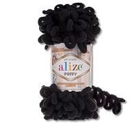 Wohnkult Alize - Gomitolo di lana Puffy da 100 g, 62 pezzi, per lavorare a maglia e all'uncinetto senza strumenti (60 | nero)