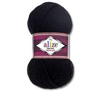 Wohnkult Alize Superwash Comfort - Gomitolo di lana per calze, 100 g, 33 colori a scelta, monocolore (60 | nero)
