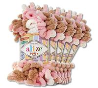 Wohnkult - Gomitolo di lana Alize Puffy Color Premium, 5 x 100 g, 26 combinazioni di colori, ciniglia, per lavorare a maglia e all'uncinetto senza attrezzi (6046)