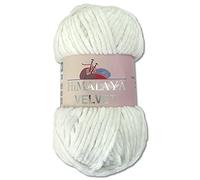 Wohnkult Himalaya - Gomitolo di lana Velvet Dolphin, soffice ciniglia, 100 g, per accessori, indumenti e coperte, 40 colori a scelta (90063 | bianco)
