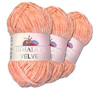 Wohnkult Himalaya Velvet Dolphin - Gomitolo di lana per lavorare a maglia, ciniglia soffice, per accessori, indumenti e coperte, 40 colori a scelta, 3 pezzi da 100 grammi l’uno (90023 | color pesca)