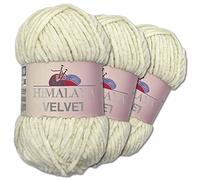 Wohnkult Himalaya Velvet Dolphin - Gomitolo di lana per lavorare a maglia, ciniglia soffice, per accessori, indumenti e coperte, 40 colori a scelta, 3 pezzi da 100 grammi l’uno (90008 | vaniglia)