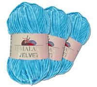 Wohnkult Himalaya Velvet Dolphin - Gomitolo di lana per lavorare a maglia, ciniglia soffice, per accessori, indumenti e coperte, 40 colori a scelta, 3 pezzi da 100 grammi l’uno (90027 | blu chiaro)