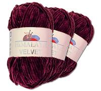 Wohnkult Himalaya Velvet Dolphin - Gomitolo di lana per lavorare a maglia, ciniglia soffice, per accessori, indumenti e coperte, 40 colori a scelta, 3 pezzi da 100 grammi l’uno (90039 | melanzana)