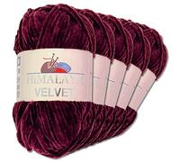 Wohnkult “Himalaya Velvet” - Gomitolo di lana soffice, 5 gomitoli da 100 g, per accessori, indumenti e coperte, 40 colori a scelta (90039 - melanzana)