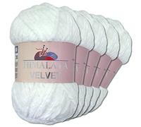 Wohnkult “Himalaya Velvet” - Gomitolo di lana soffice, 5 gomitoli da 100 g, per accessori, indumenti e coperte, 40 colori a scelta (90001 - bianco neve)