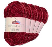 Wohnkult “Himalaya Velvet” - Gomitolo di lana soffice, 5 gomitoli da 100 g, per accessori, indumenti e coperte, 40 colori a scelta (90022 - rosso ciliegia)