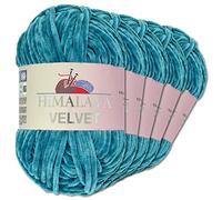 Wohnkult “Himalaya Velvet” - Gomitolo di lana soffice, 5 gomitoli da 100 g, per accessori, indumenti e coperte, 40 colori a scelta (90041 - blu pacifico)