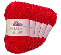 Wohnkult “Himalaya Velvet” - Gomitolo di lana soffice, 5 gomitoli da 100 g, per accessori, indumenti e coperte, 40 colori a scelta (90018 - rosso)