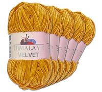 Wohnkult “Himalaya Velvet” - Gomitolo di lana soffice, 5 gomitoli da 100 g, per accessori, indumenti e coperte, 40 colori a scelta (90030 - senape)