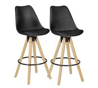 WOHNLING 2 Set sgabelli Lima Design retrò Nero Legno con Schienale | Sedia da Bar Design retrò scandinavo 2 Pezzi | Altezza Seduta Sgabello 77 cm