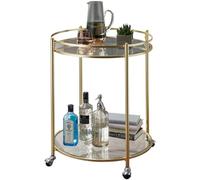 WOHNLING Carrello di Design James Oro Ø 57 cm | Carrello da tè in Metallo con Ruote | Carrello da Cucina con lastre di Vetro | Carrello per Bar Alto Circa 75 cm